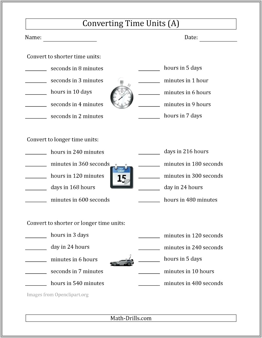 Math Worksheets Time Conversion