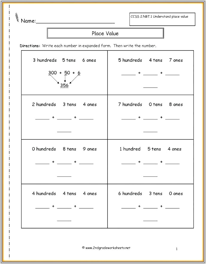 Math Worksheets Word Form Standard Form