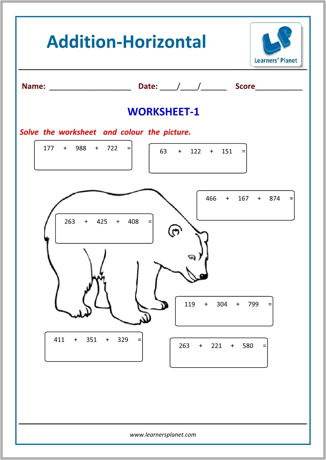 Maths Addition Worksheets For Class 3