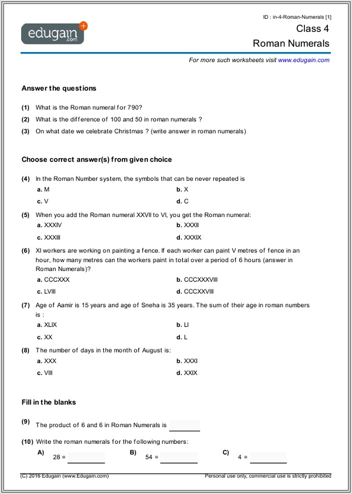 Maths Addition Worksheets For Class 4