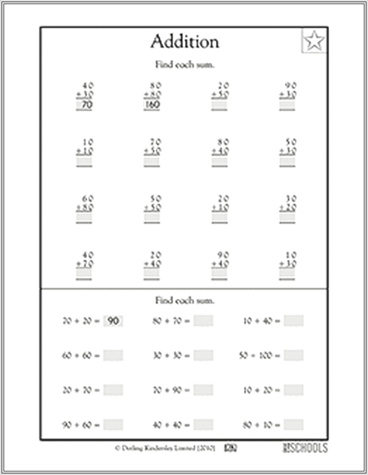 Maths Addition Worksheets Horizontal