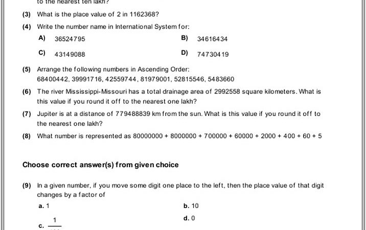 Maths Worksheets For Grade 5 With Answers