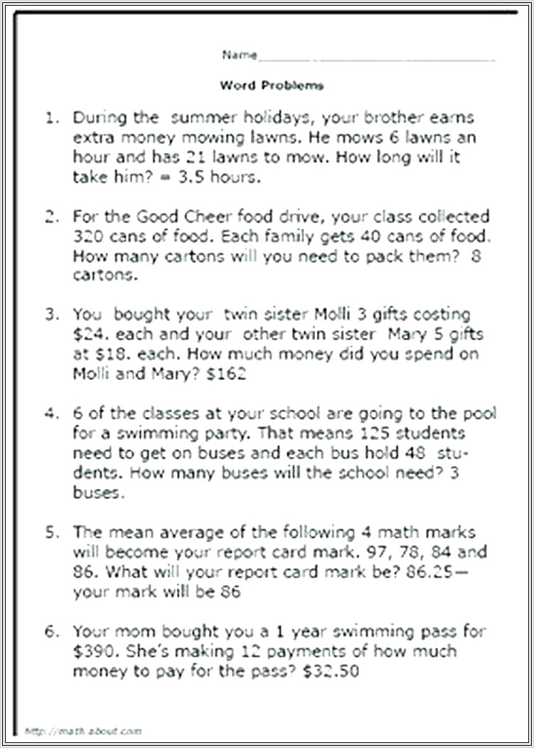 Maths Worksheets Word Problems Year 6