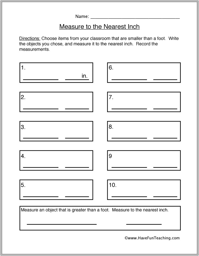 Measuring Classroom Items Worksheet