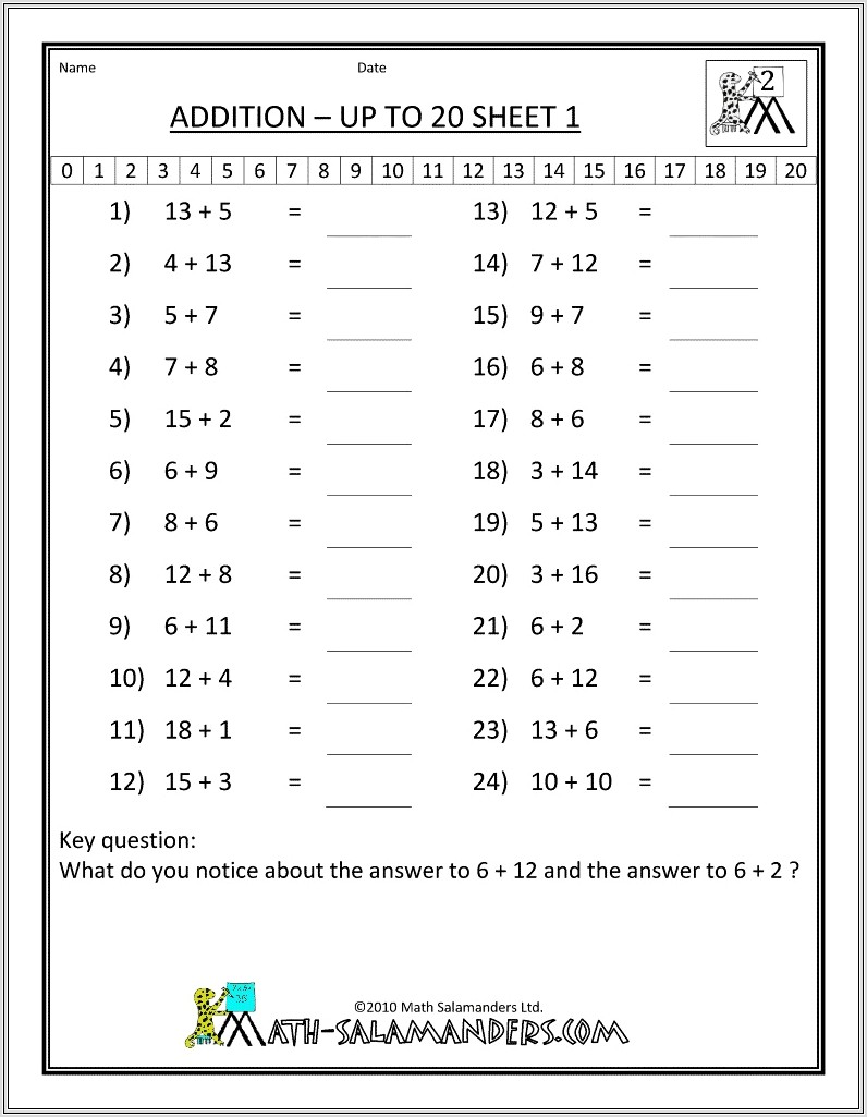 Mental Math Addition Worksheet