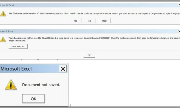 Microsoft Excel Document Not Saved Error