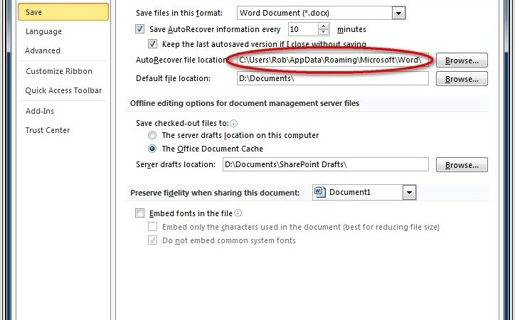 Microsoft Excel Recovery File Location