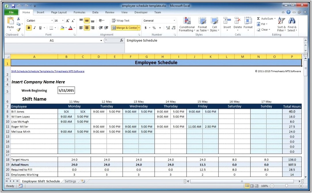 Microsoft Excel Templates For Schedules