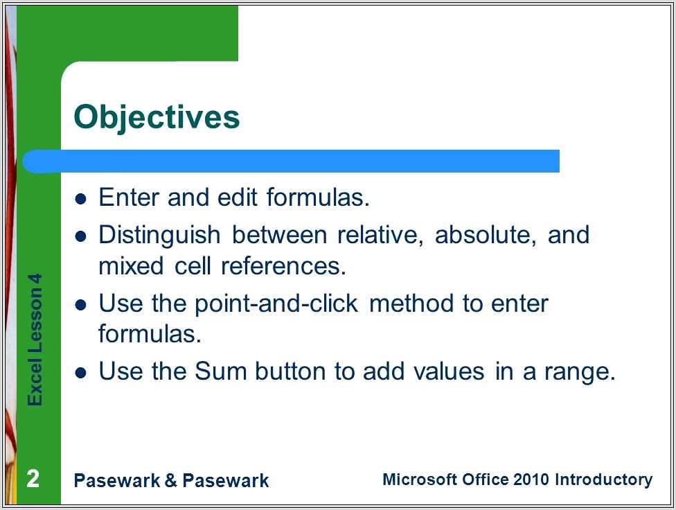 Microsoft Excel Worksheet Formulas