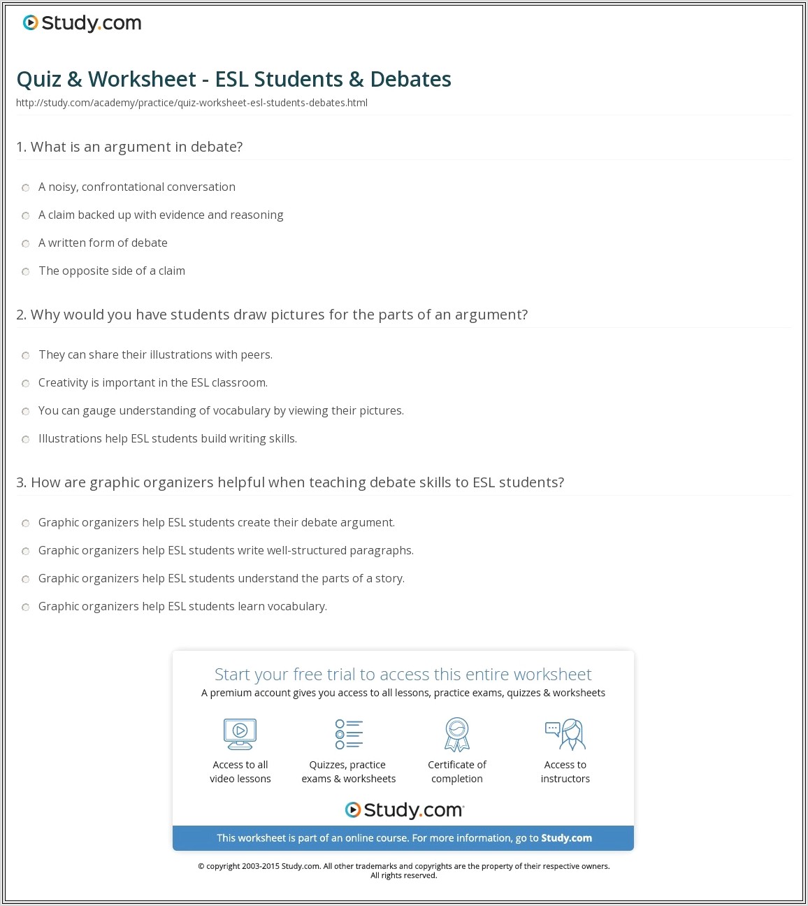 Middle School Debate Worksheet