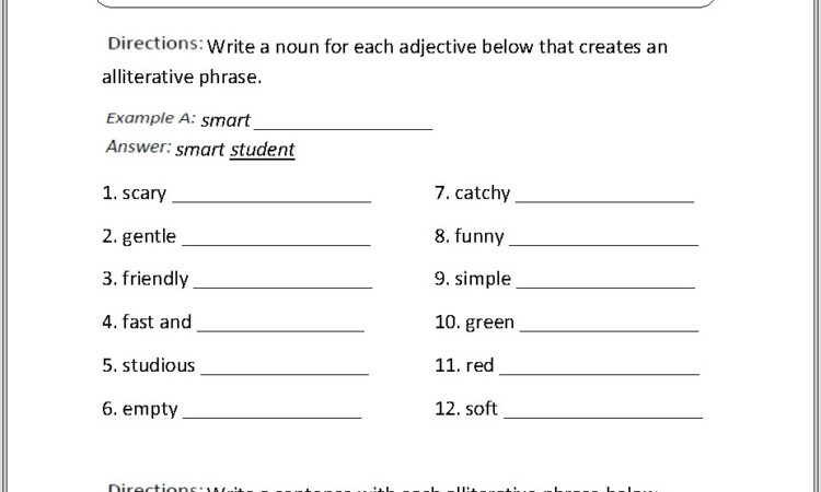 Middle School English Worksheet