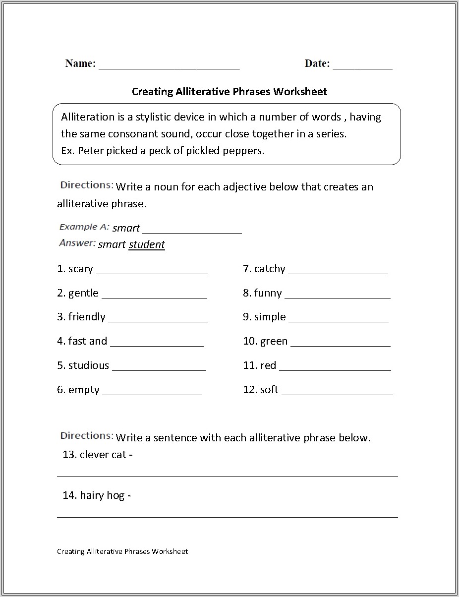 Middle School English Worksheet