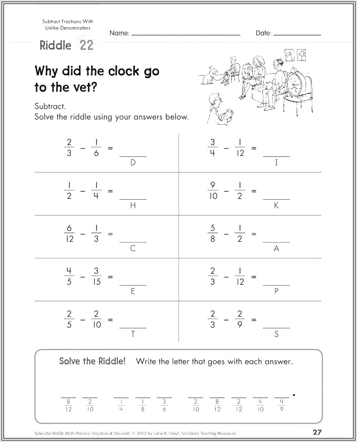Middle School Fraction Worksheet
