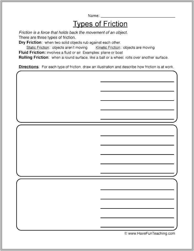 Middle School Friction Worksheet