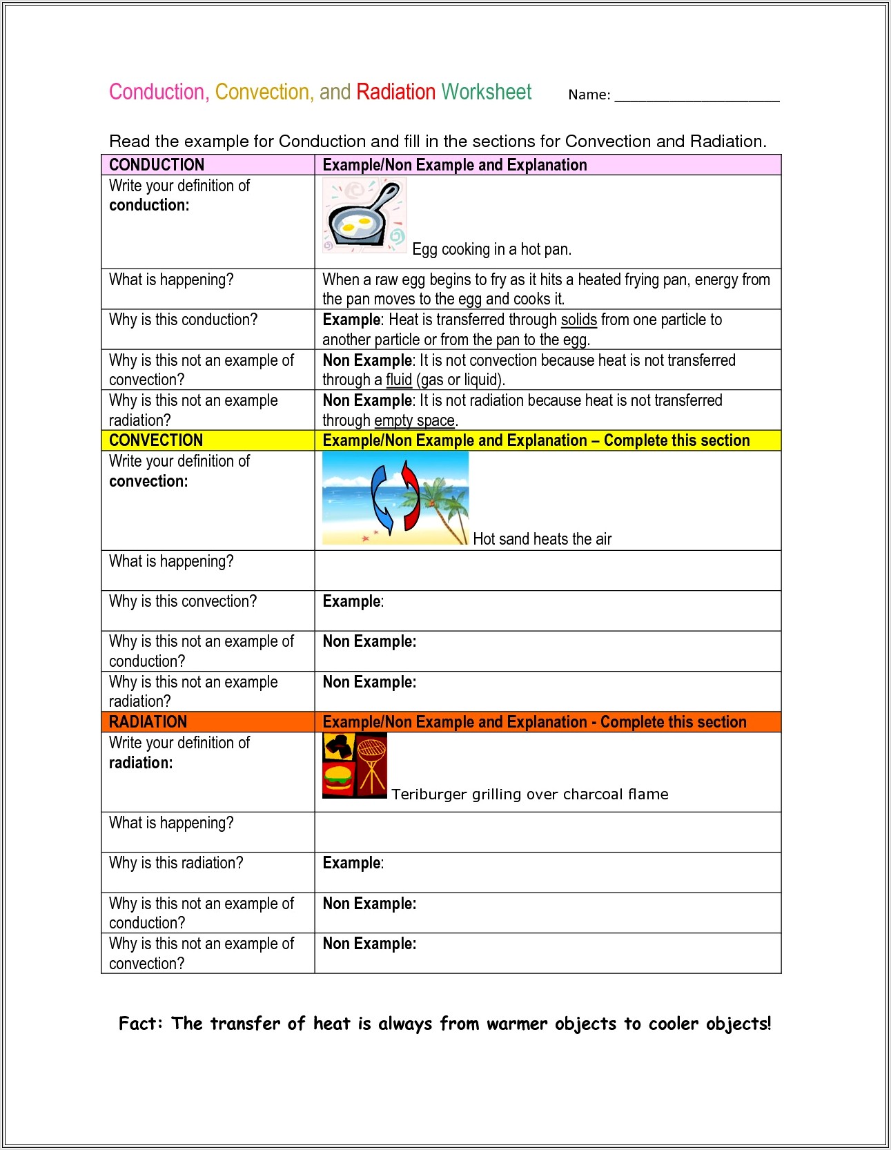 Middle School Heat Worksheet