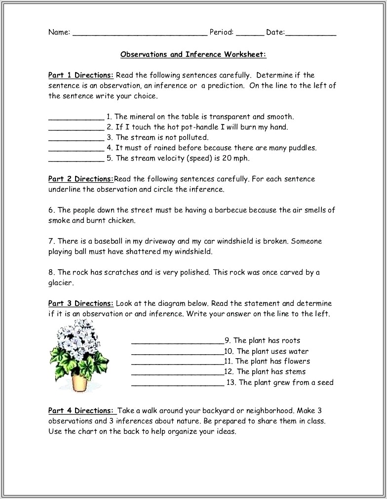 Middle School Inference Worksheet