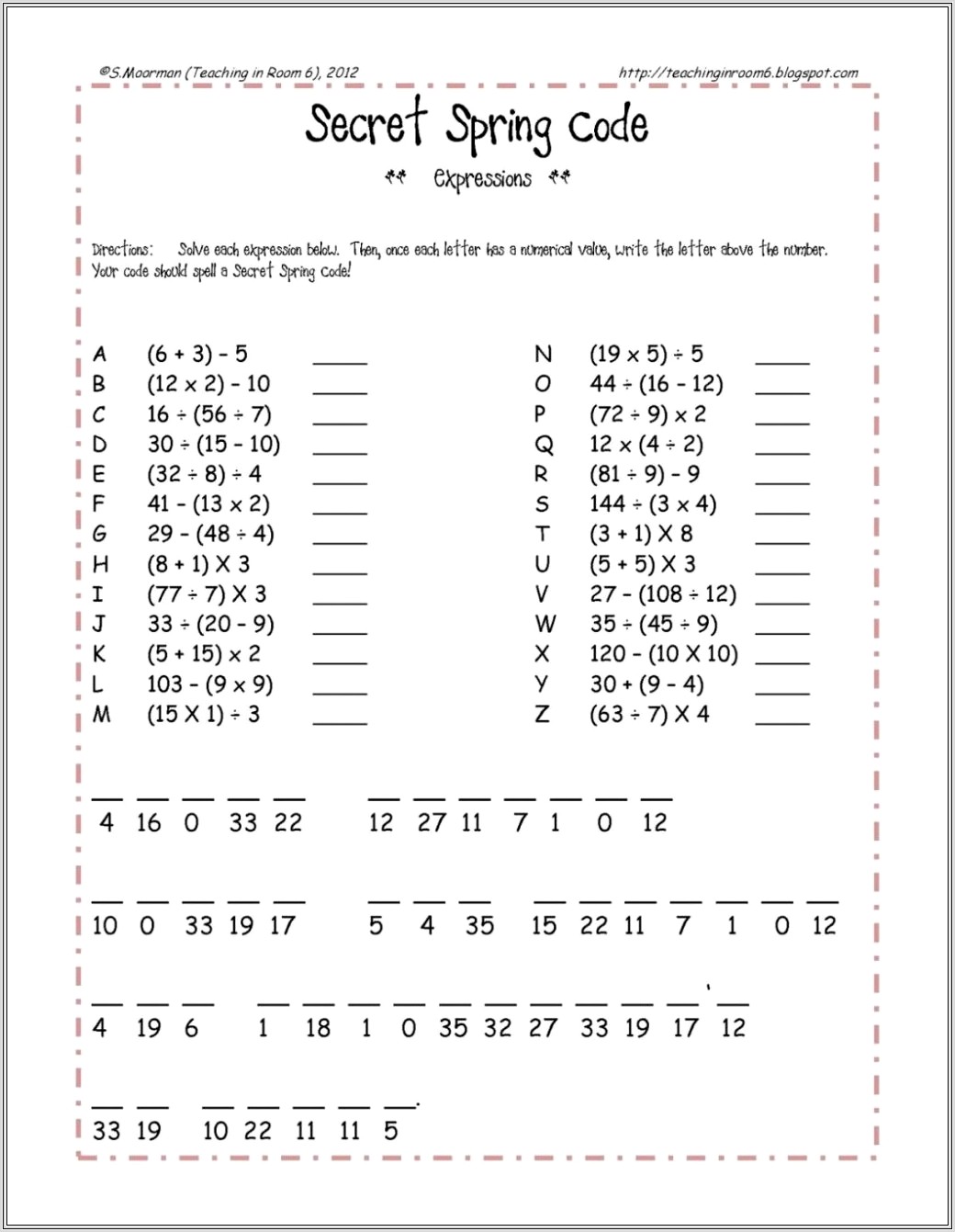 Middle School Math Review Worksheet