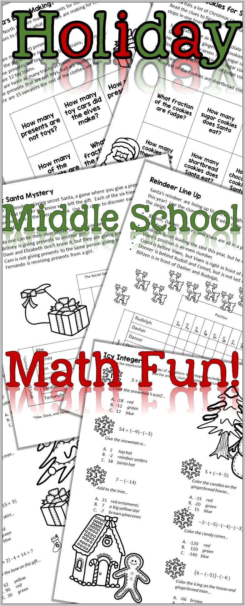Middle School Math Worksheets For Christmas