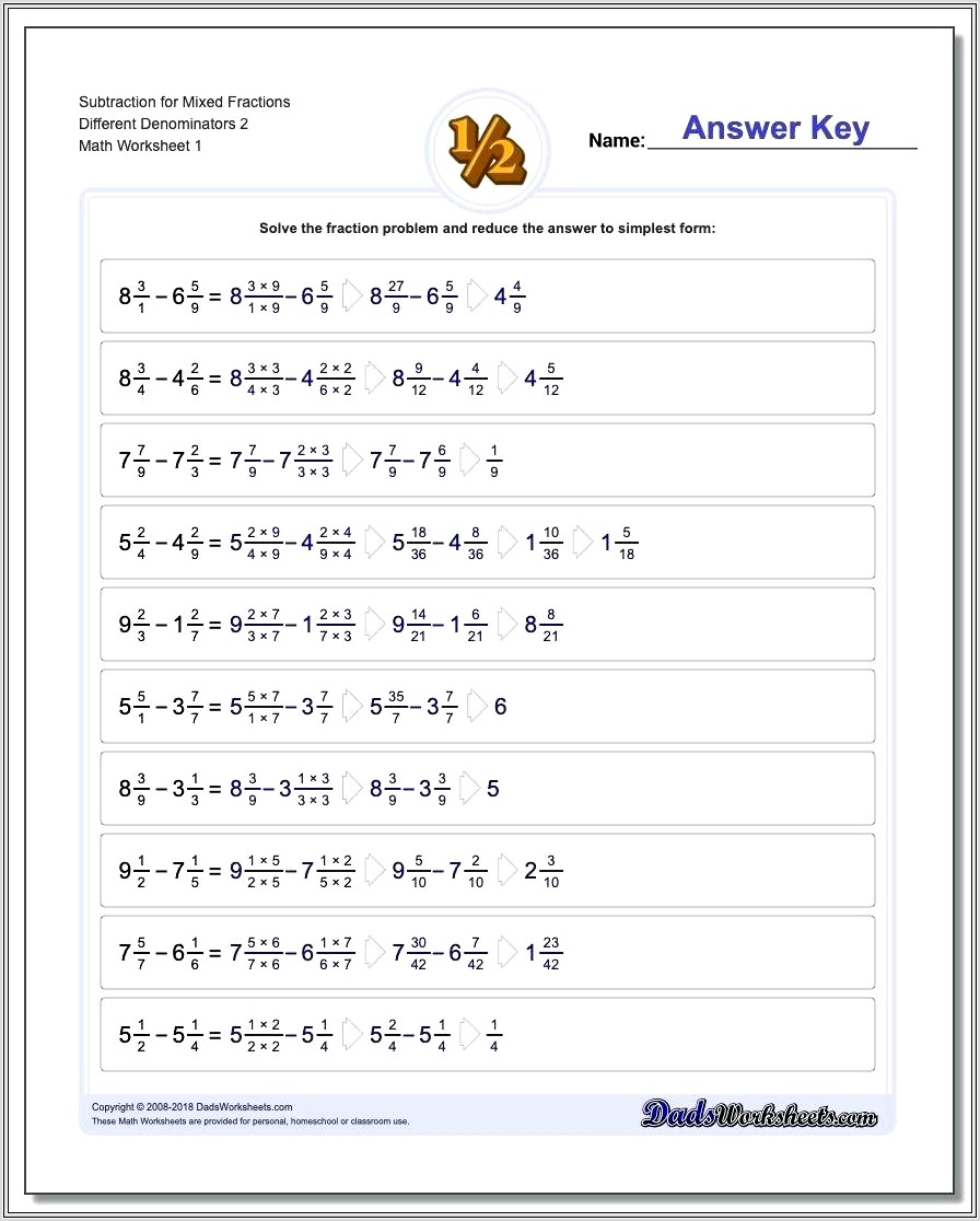 Mixed Number Fractions Worksheets Year 4