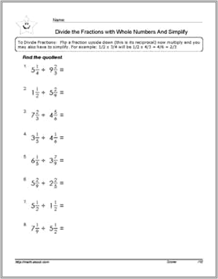 Mixed Number Worksheets For 6th Grade