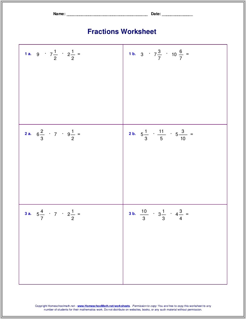 Mixed Numbers Review Worksheet