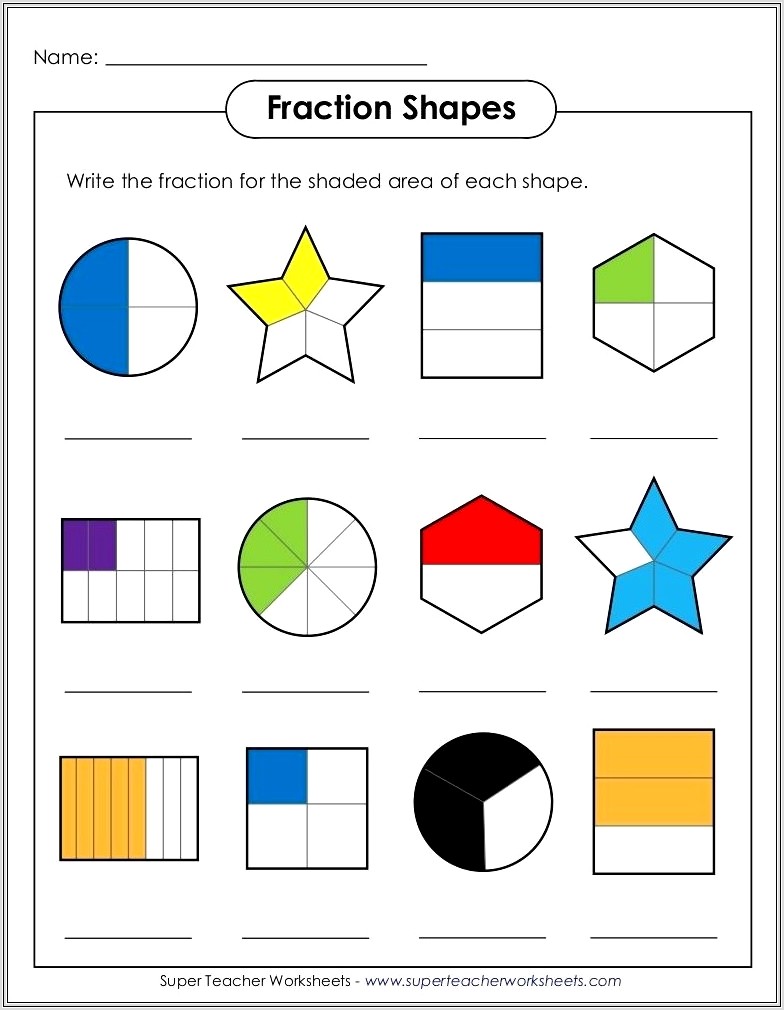 Mixed Numbers Shapes Worksheet