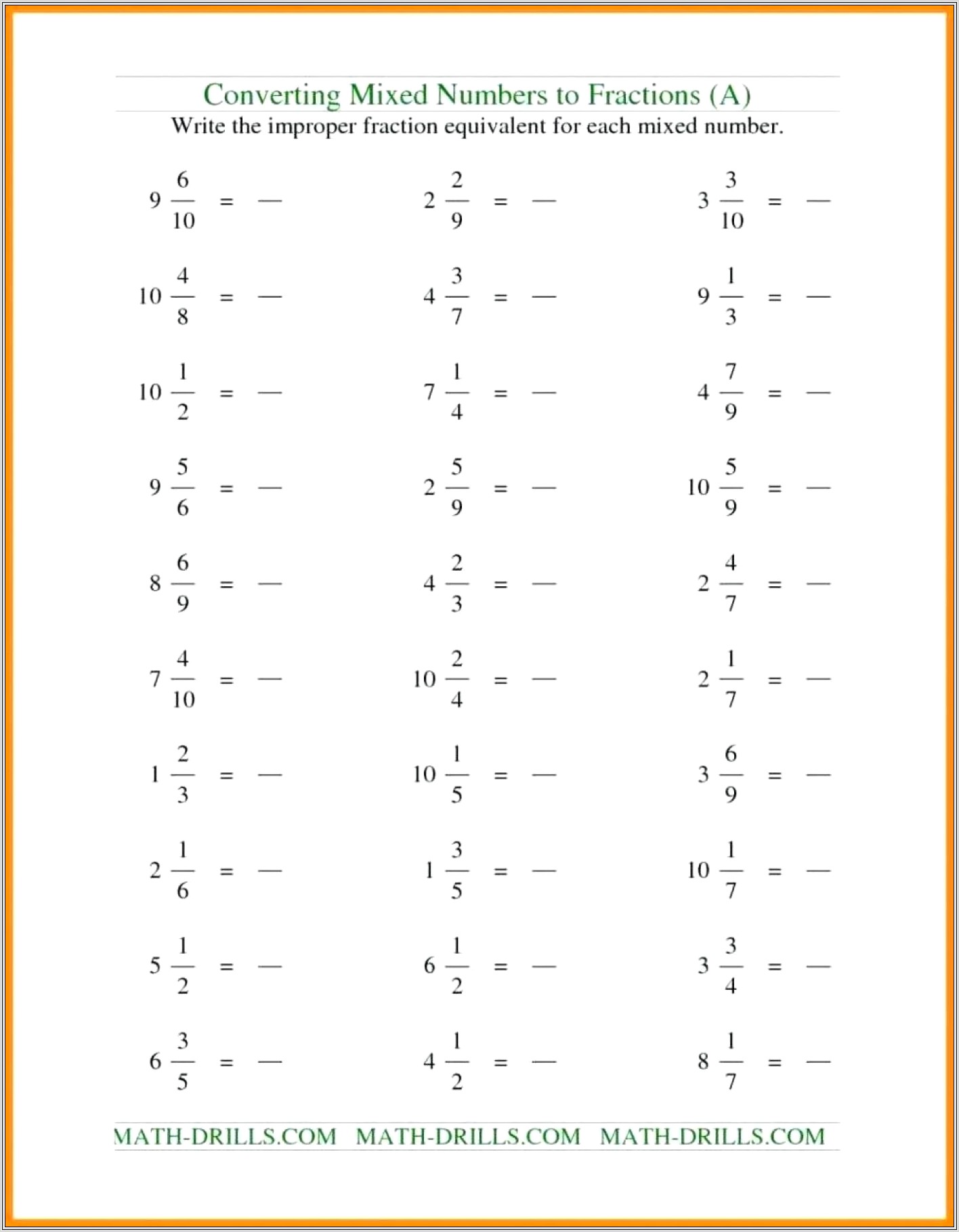 Mixed Numbers Visual Worksheet