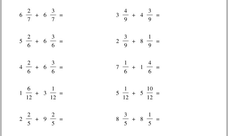 Mixed Numbers Worksheets 5th Grade