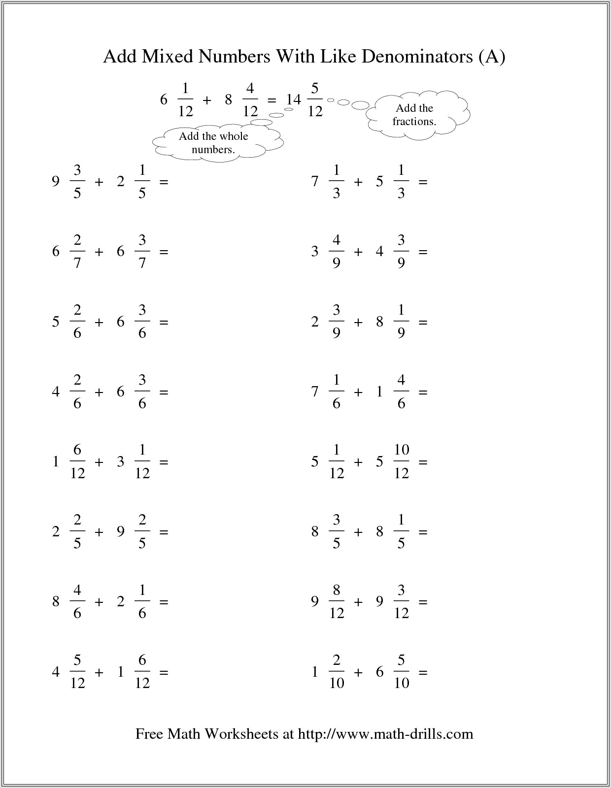 Mixed Numbers Worksheets 5th Grade