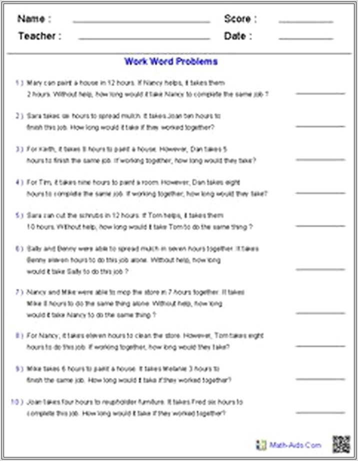 Mixture Math Word Problems Worksheet