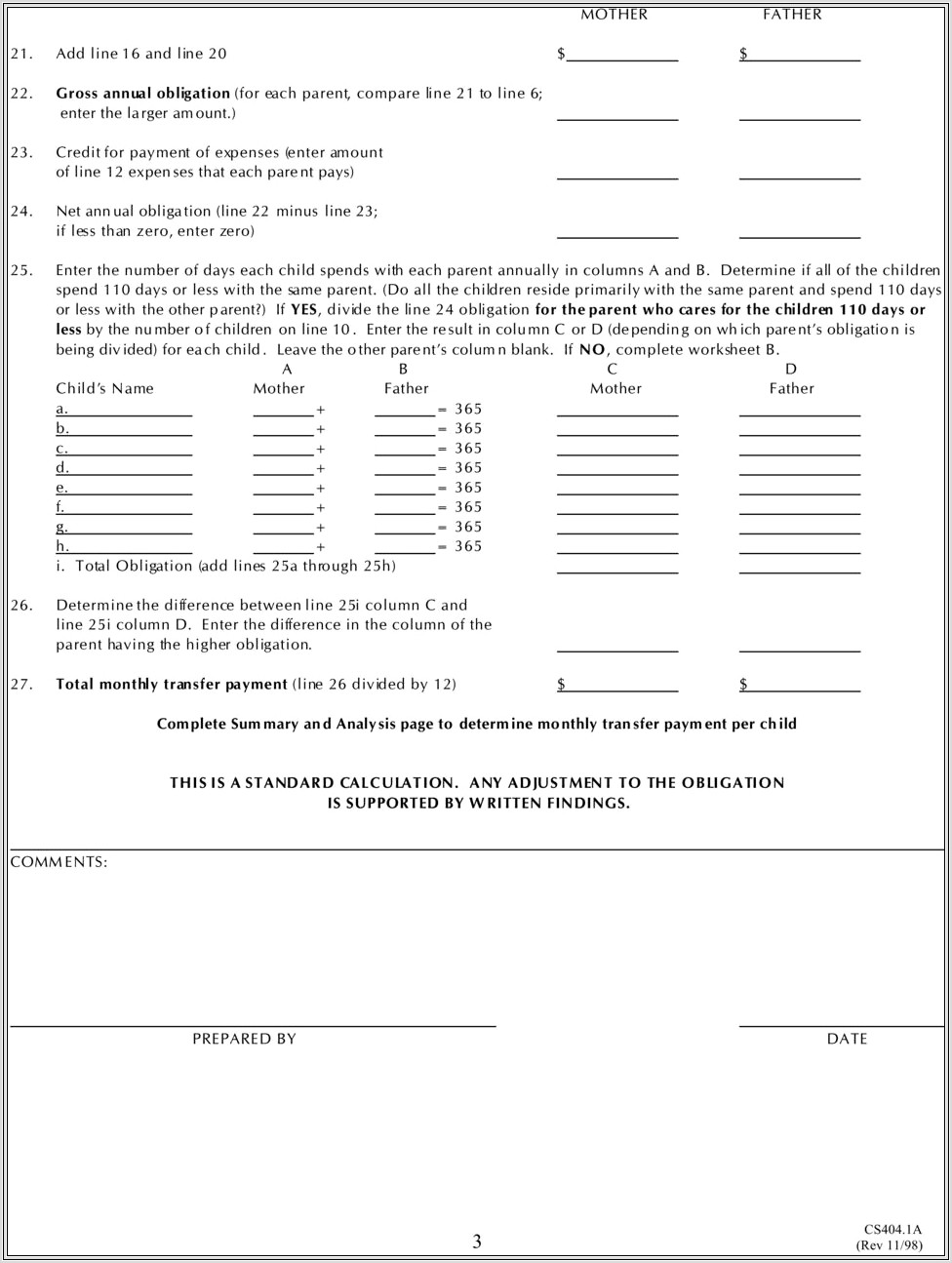 Montana Child Support Worksheet B