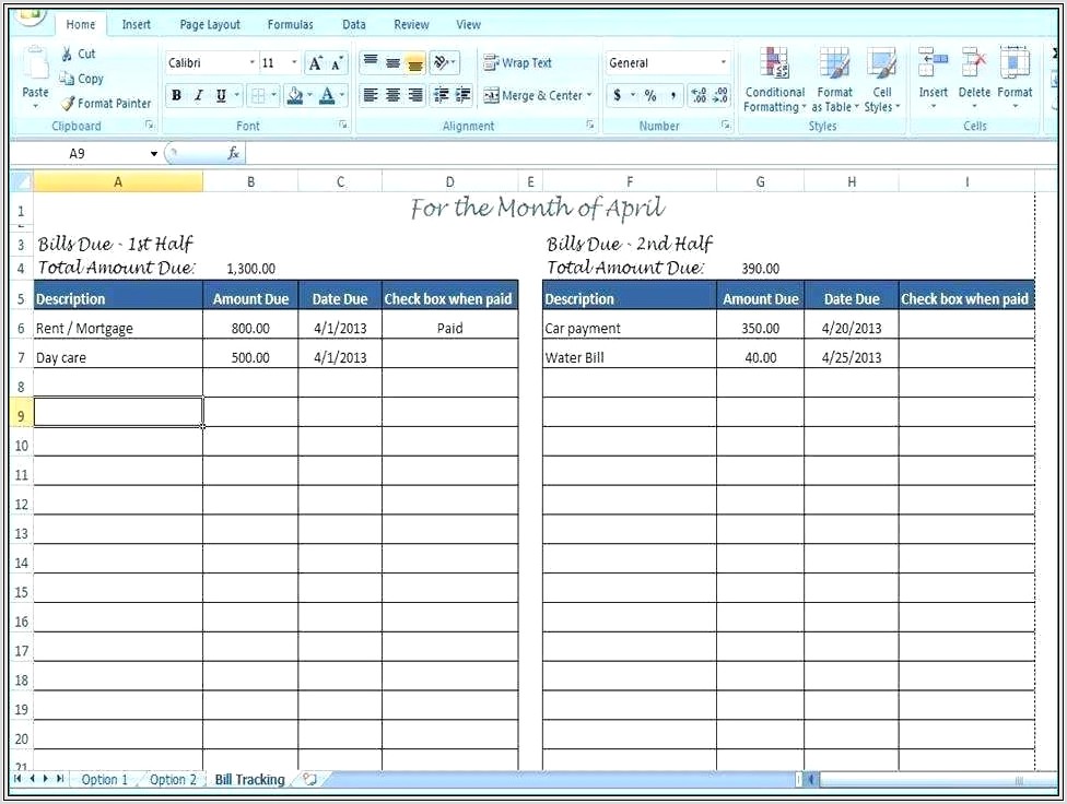 Monthly Budget Worksheet Due Dates