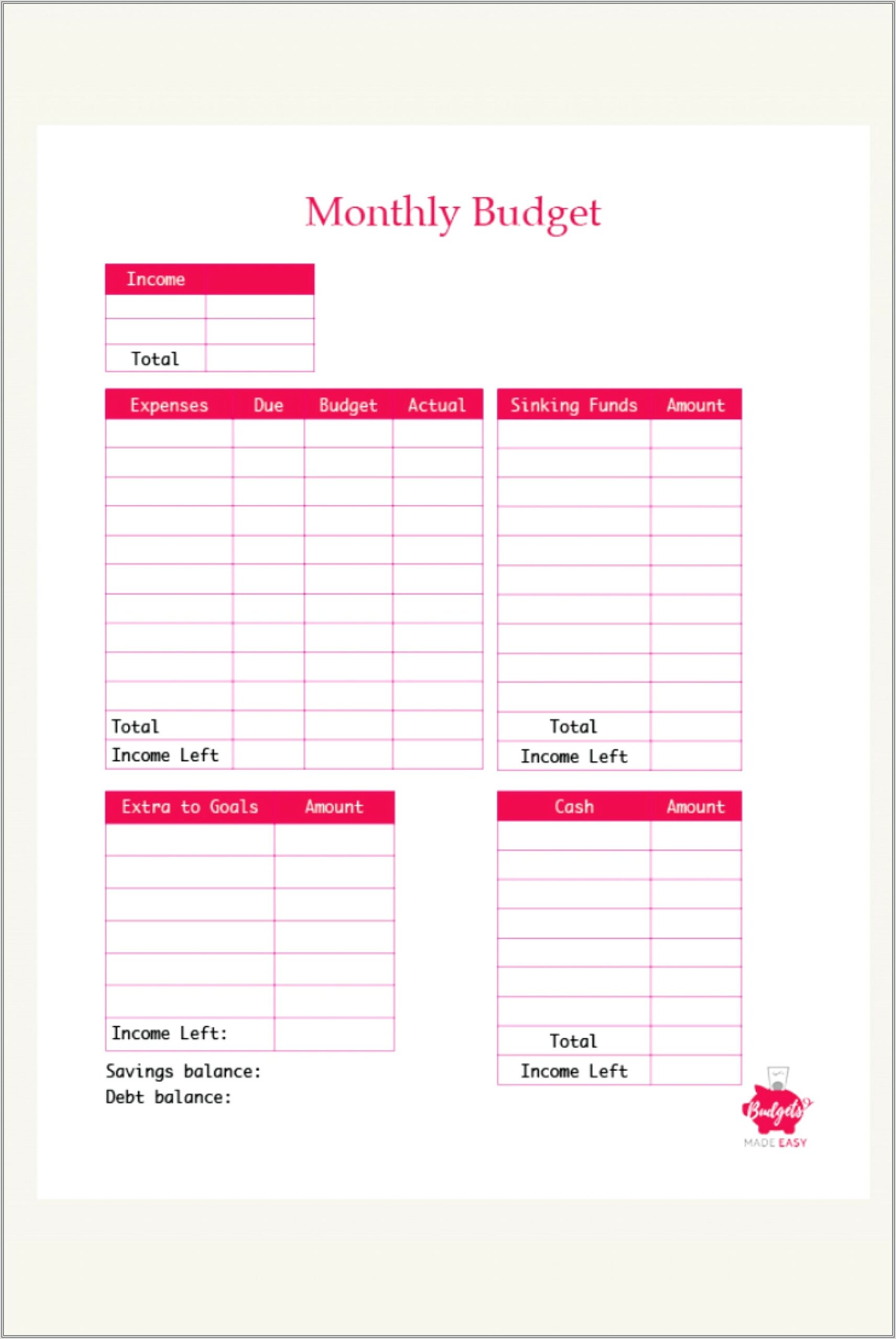 Monthly Household Budget Worksheet India