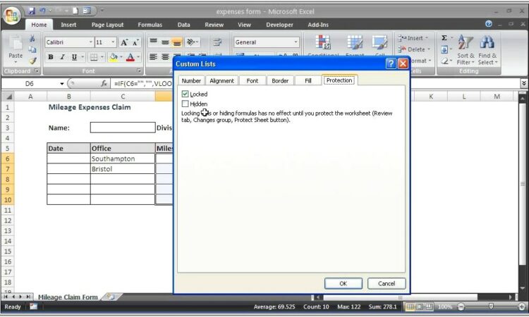 Ms Excel 2007 Hide Formulas