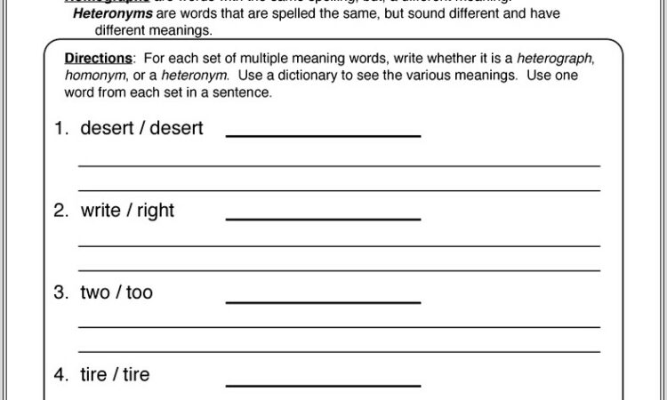 Multiple Meaning Words In Sentences Worksheet