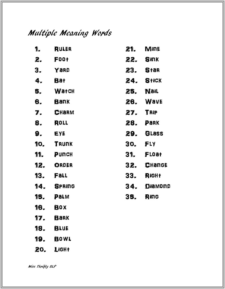 Multiple Meaning Words Worksheet For 4th Grade