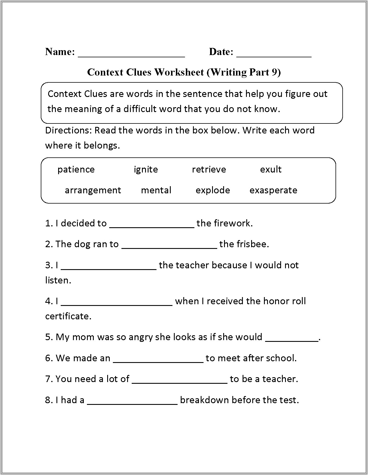 Multiple Meaning Words Worksheet Grade 7