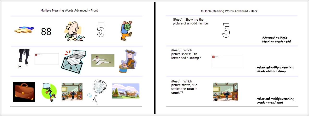 Multiple Meaning Words Worksheet With Pictures