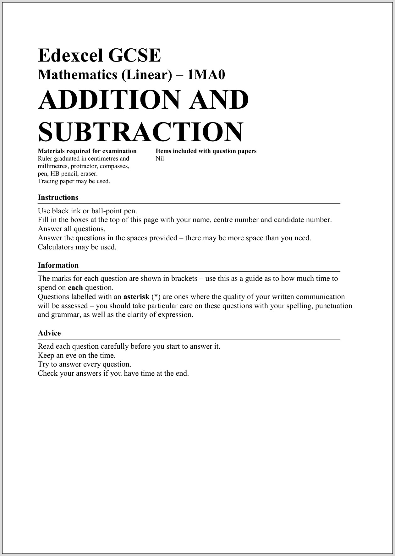 Multiplication Addition Subtraction Worksheet