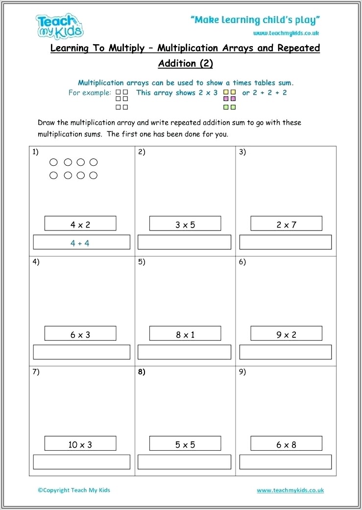 Multiplication Arrays Worksheet Year 1