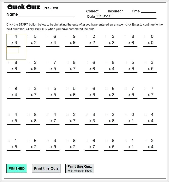 Multiplication Chart Fill In Worksheet