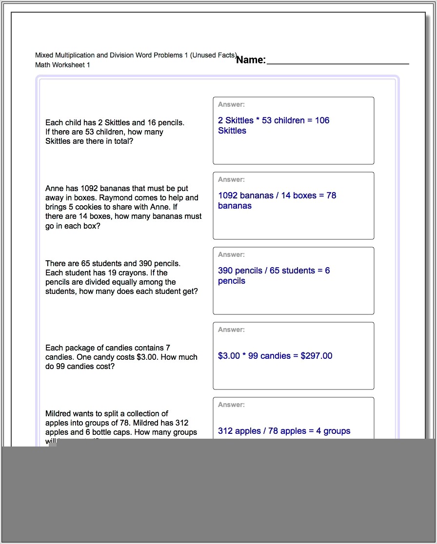 Multiplication Worded Questions Worksheet