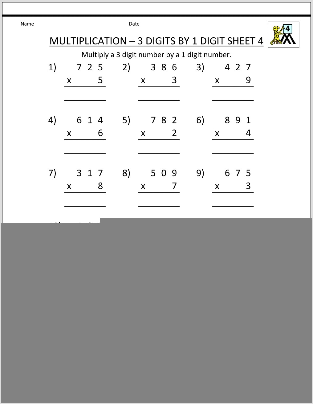 Multiplication Worksheet 2 Digit Times 1 Digit