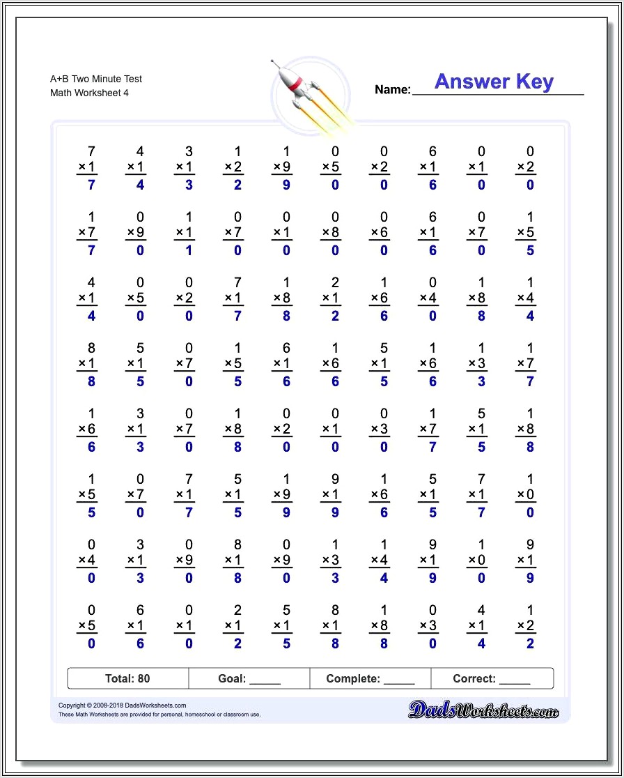 Multiplication Worksheet And Answers