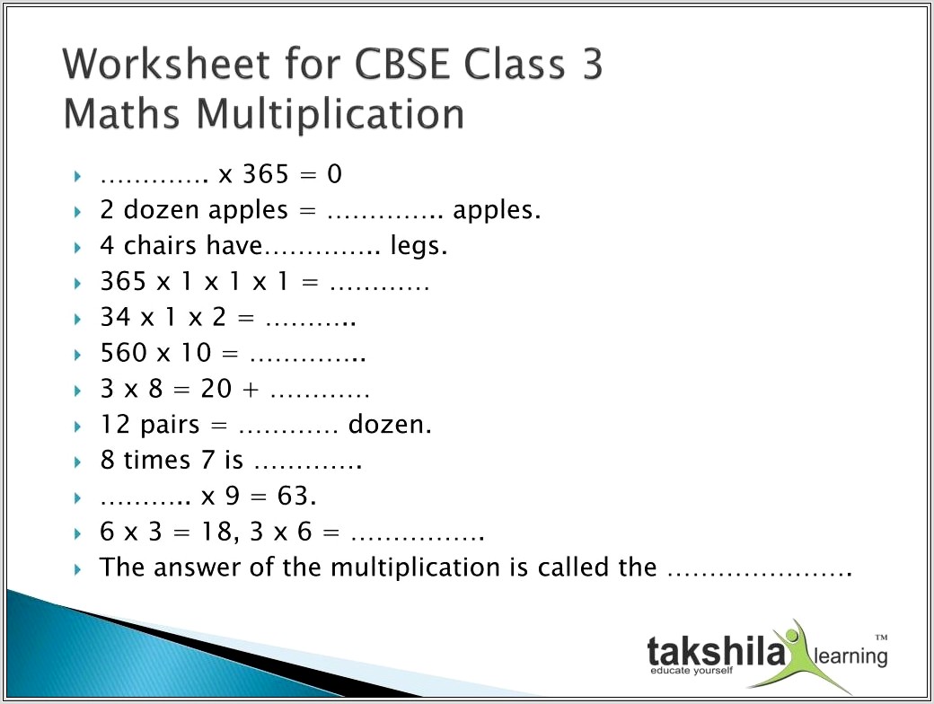 Multiplication Worksheet For Class 3