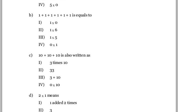 Multiplication Worksheet For Class 5