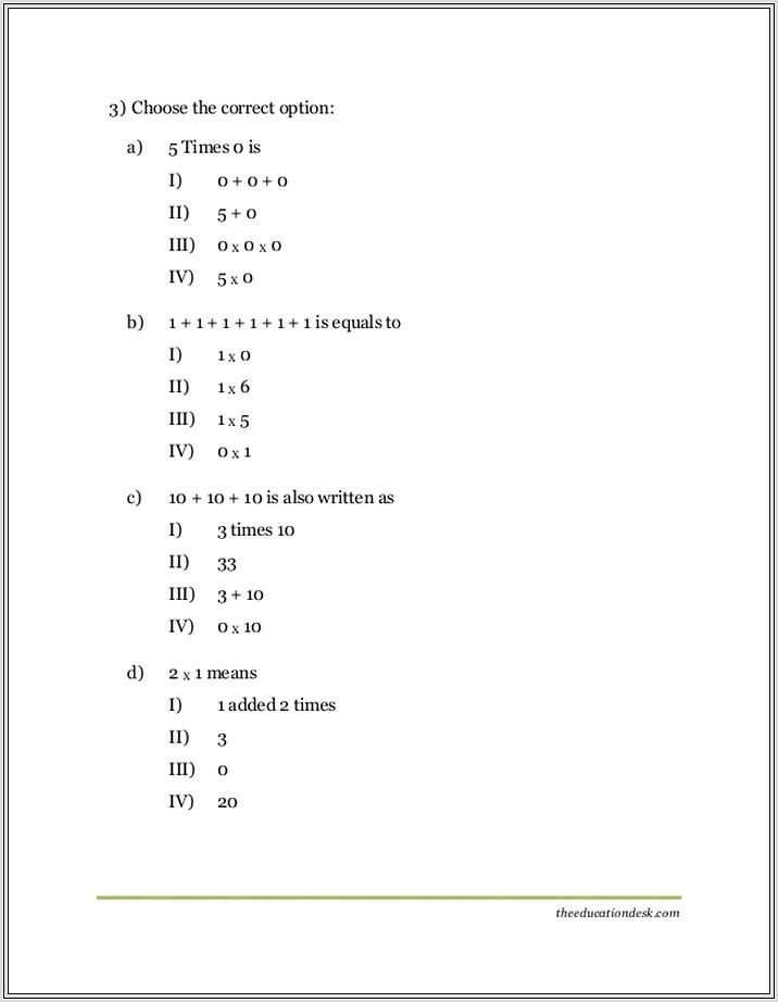 Multiplication Worksheet For Class 5