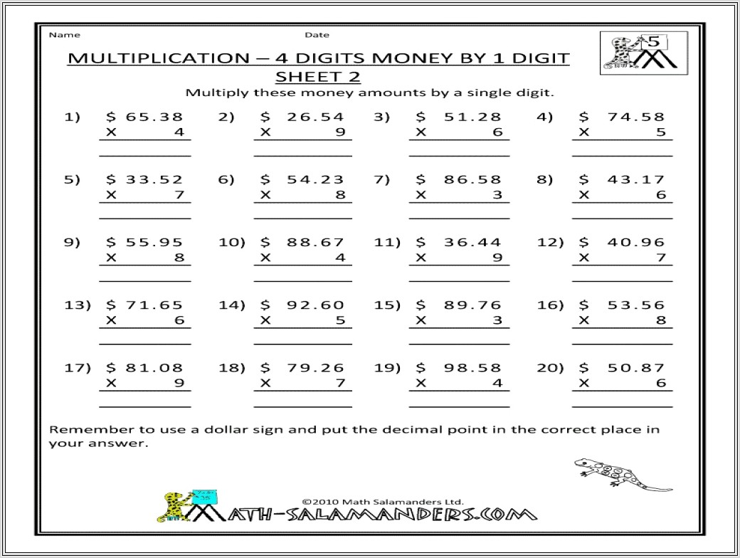 Multiplication Worksheet For Grade 4