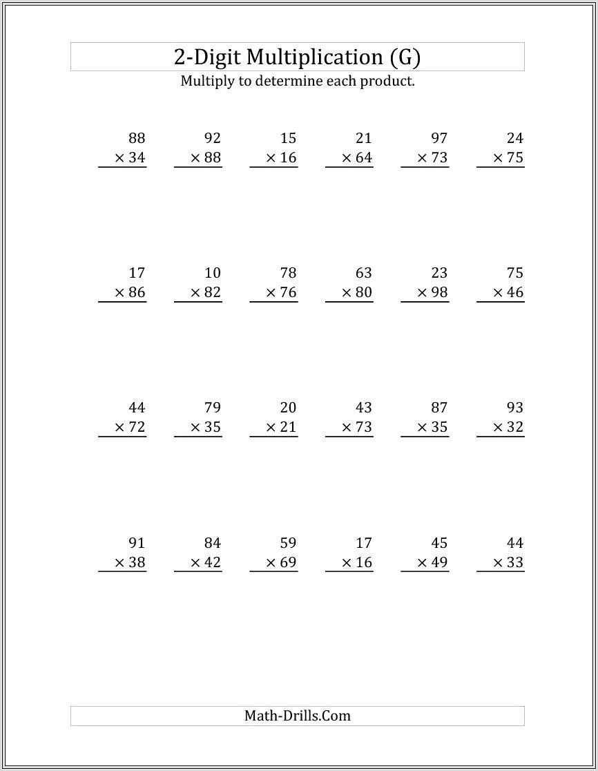 Multiplication Worksheet Level 2