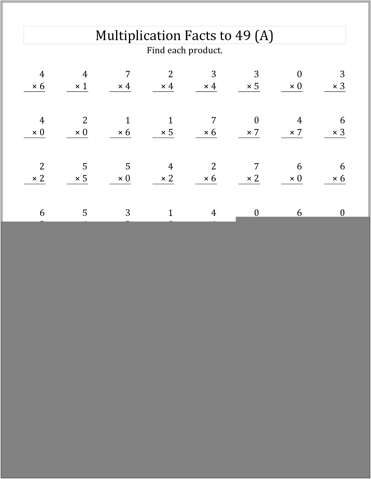 Multiplication Worksheet Mad Minute